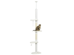 Árvore para Gatos Montada no Teto com Altura Ajustável e Arranhadores de Sisal. 48x32x225 255 Cm. Branco Ge
