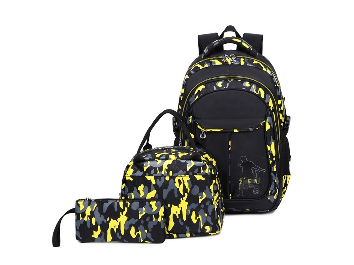 Conjunto De Mochila Escolar Infantil, Portátil Até 14 Polegadas, Material Nylon, Impermeável, Com Lancheira E Estojo Elysve