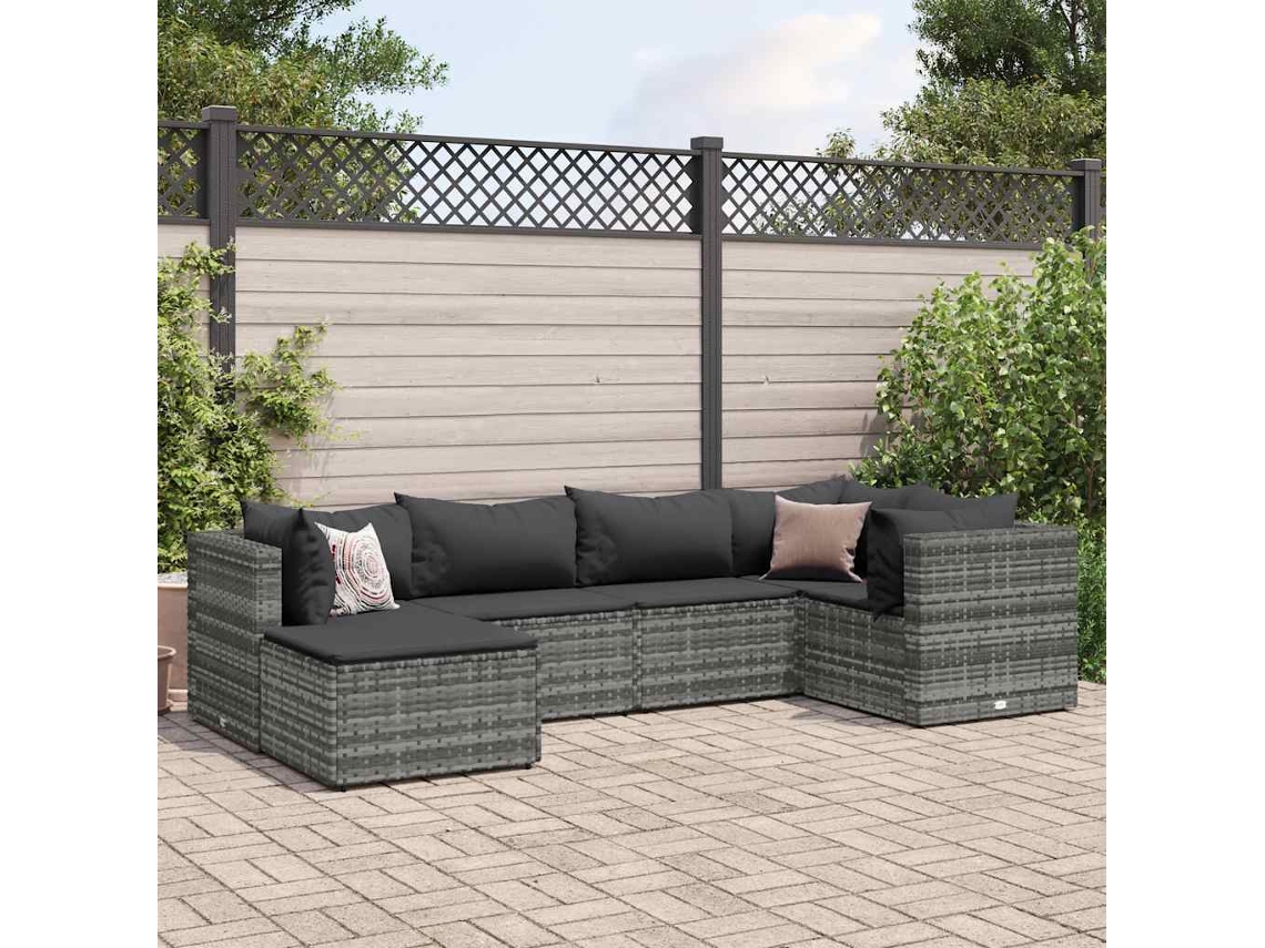 6 Pcs Conjunto Lounge De Jardim C/ Almofadões Vime Pe Cinza Dkd Home Decor