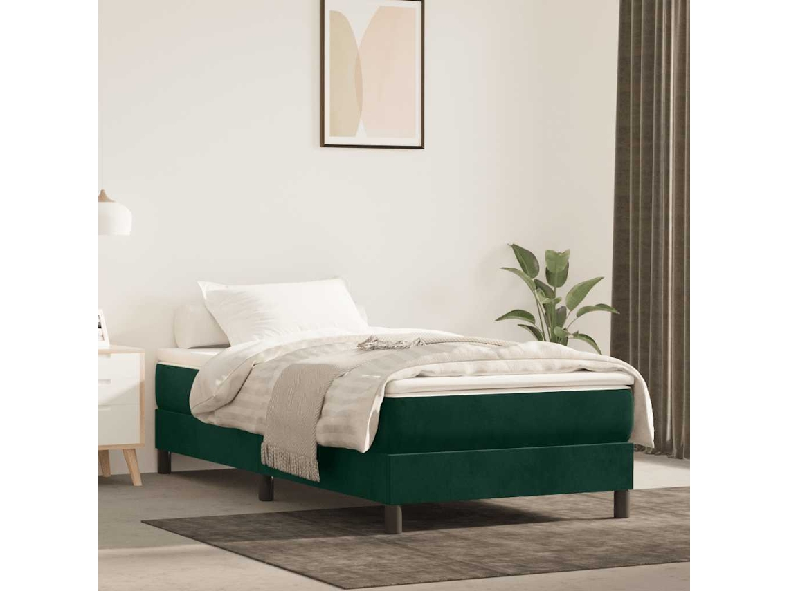 Vidaxl Estrutura De Cama Com Molas 90x190 Cm Veludo Verde-escuro