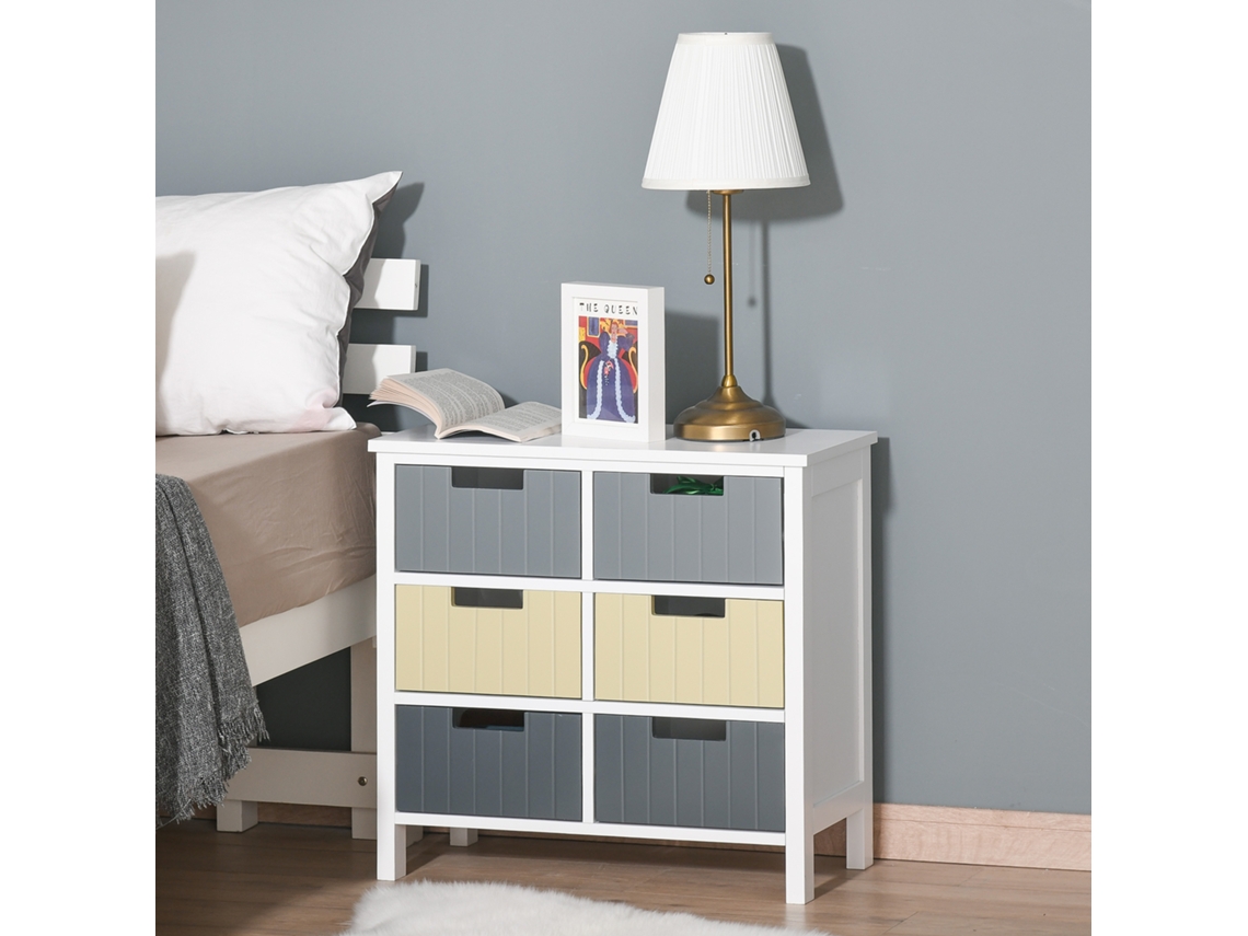 Cómoda Madeira Com 6 Gavetas Auxiliar Armazen. E Pés Elevados Moderno Para Dormitórios Sala Estar C.banho 60x28x58cm Multicor