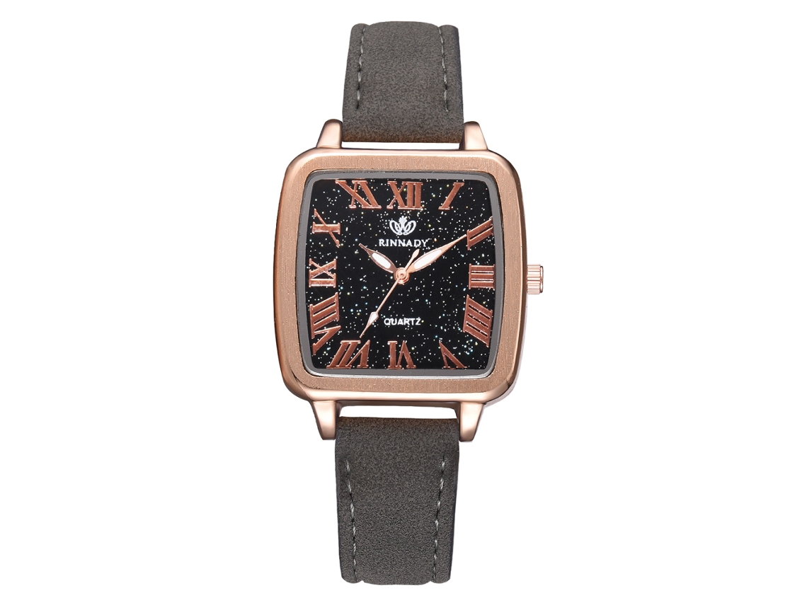 Relógio de Pulso Analógico de Quartzo com Pulseira Pu Ajustável Elegante Casual Cinza