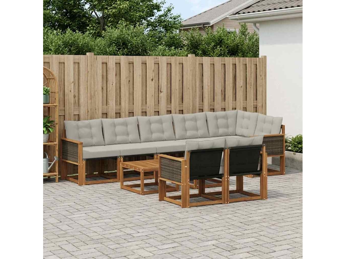 Vidaxl Conjunto De Sofás Para Exterior 9 Pcs Natural E Cinzento-claro