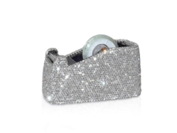 Dispensador de Fita Adesiva de Mesa de Luxo Feito À Mão com Diamantes, 25 26 Cm, para Mulheres e Meninas Estilosas GOKOCO (branco)