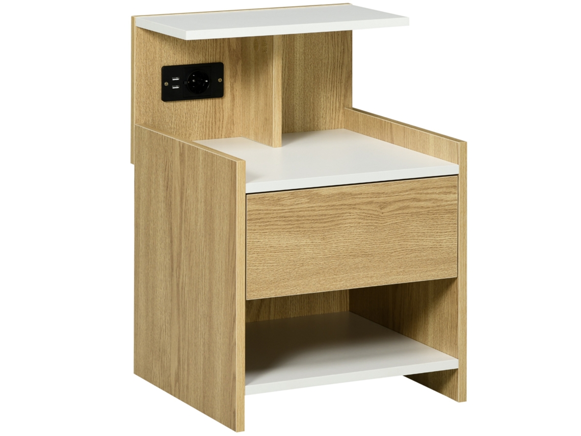 Mesa de Cabeceira com USB e tomada, natural BTFORUS