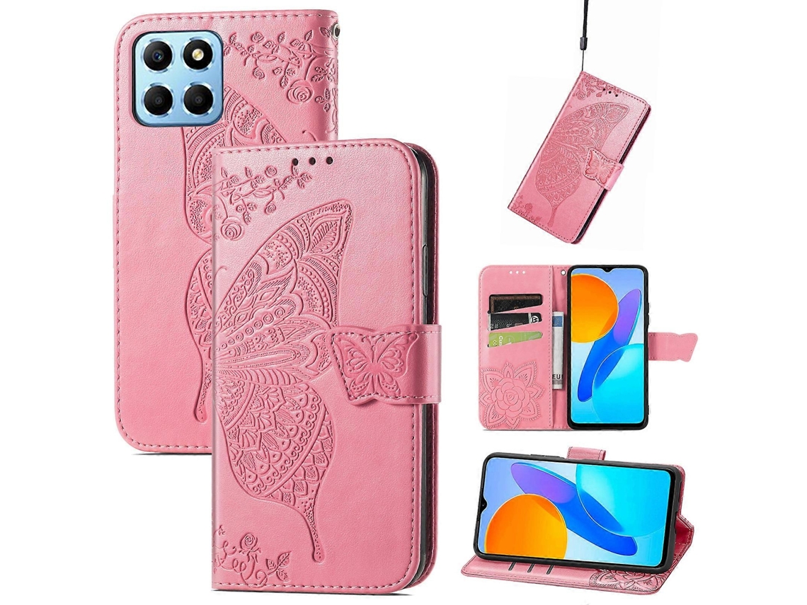 Capa De Celular For Honor X8 5g Em Couro Com Estampa De Borboleta E Flor