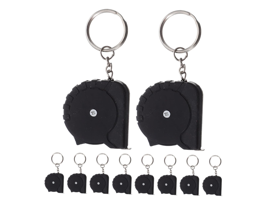 Conjunto De 10 Mini Fitas Métricas Retráteis Com Chaveiro, Pretas,