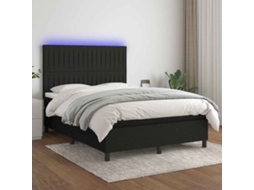 Vidaxl Cama Box Spring C/ Colchão E Led 140x190 Cm Tecido Preto