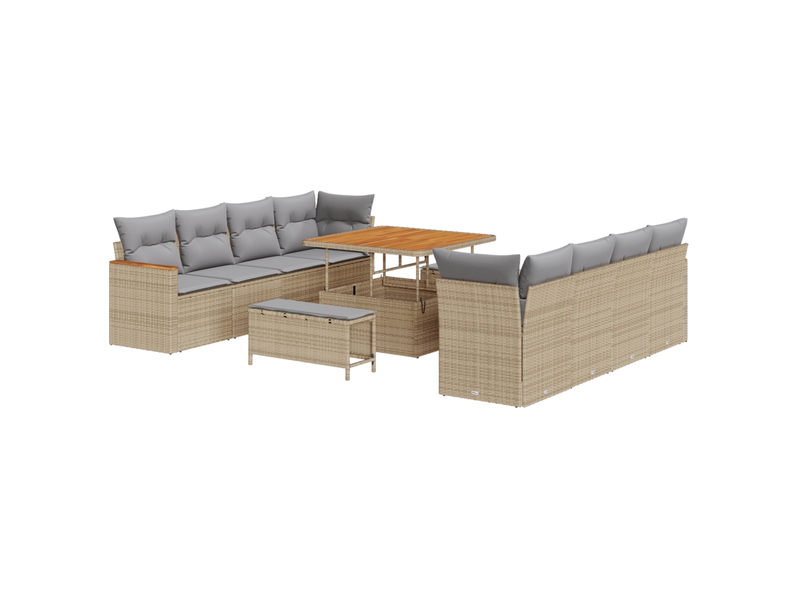 Conjunto 11 Sofá De Jardim Vidaxl Bege Vime Pe (100 X 100 X 71 Cm)