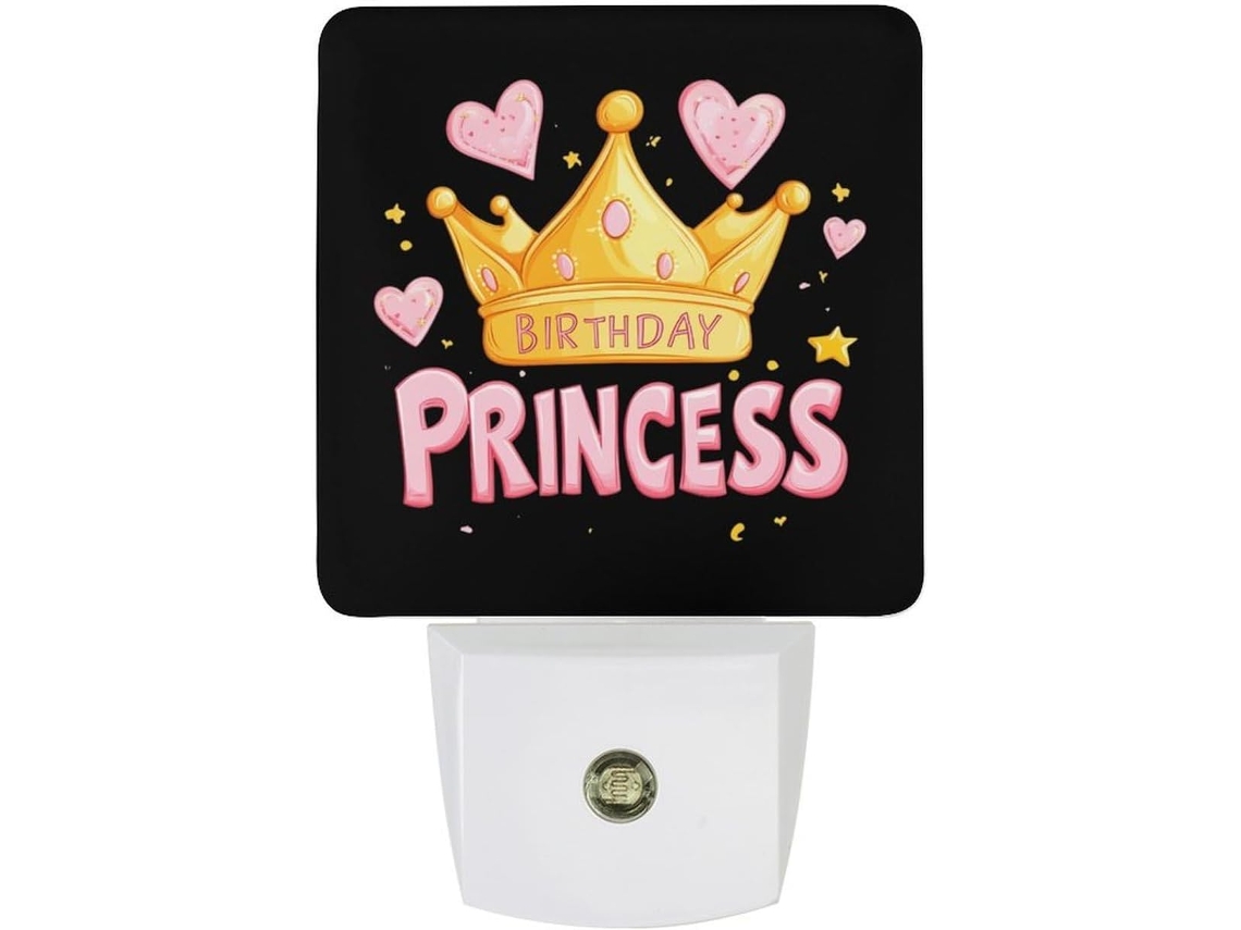 Luminária noturna LED de aniversário da princesa com sensor crepuscular