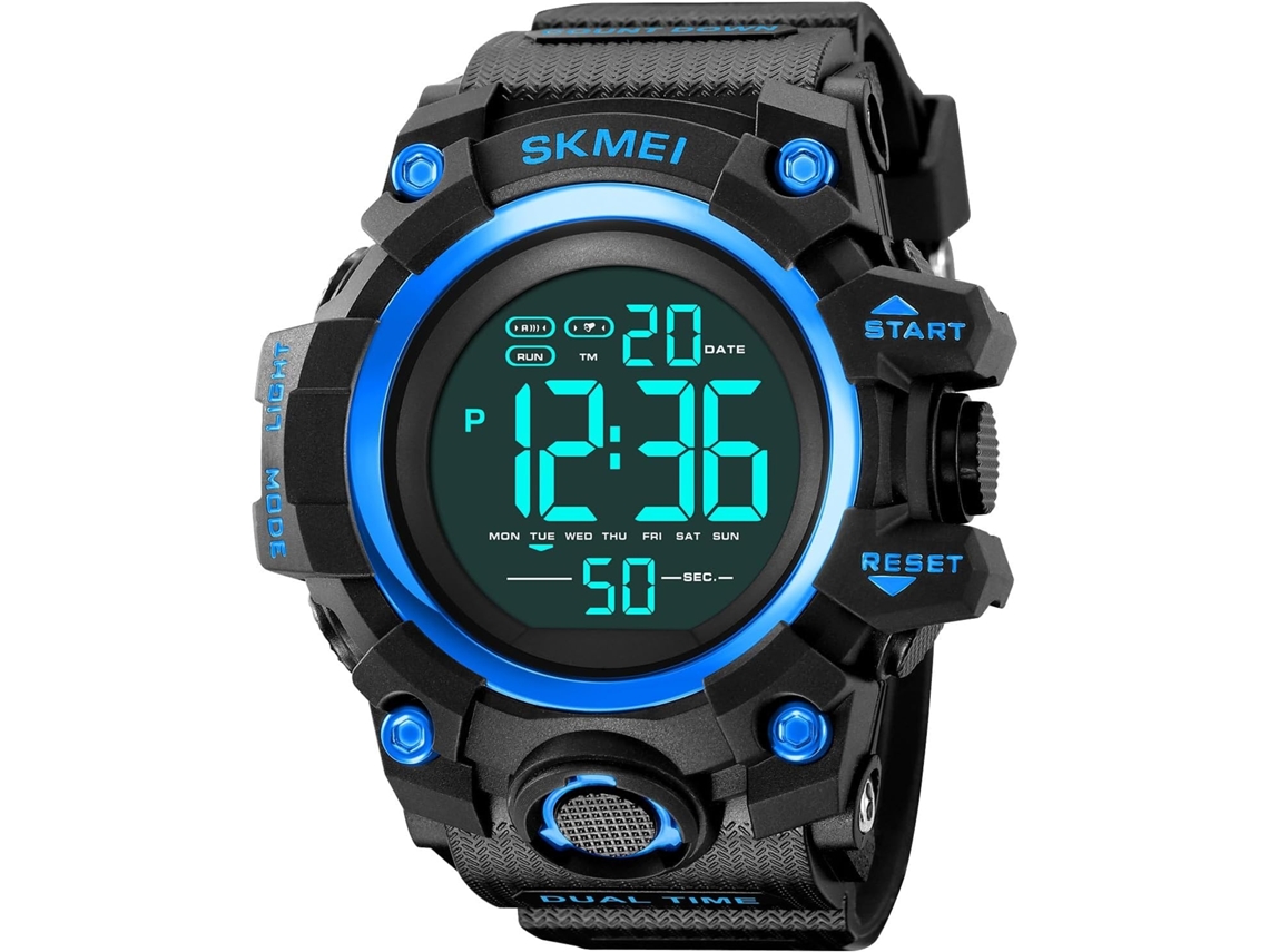 Lurelia Relógio Digital Desportivo Masculino, Calendário, Cronómetro, Retroiluminação Led, Mostrador Grande, Vidro Mineral, 50m, Modelo Lx12123