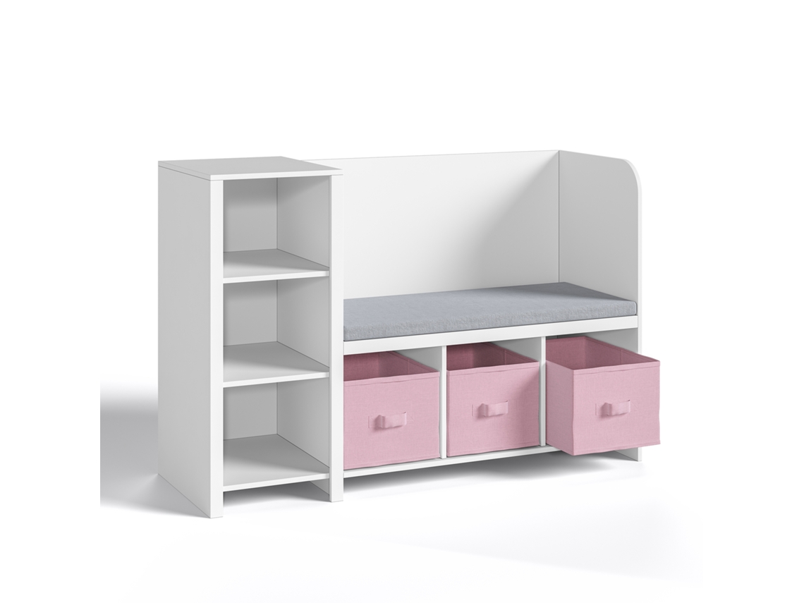 Estante De Livros Para Crianças Com Banco Høylandet 76x112x40 Cm - Branco/rosa [EN.CASA]