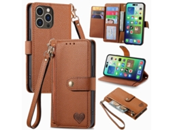 Capa De Couro Com Cordão E Zíper Love Para Iphone 16 Pro