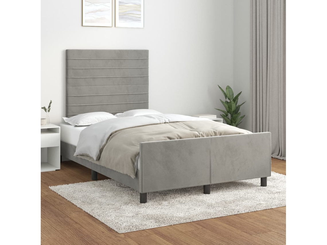 Estrutura De Cama Sem Colchão 120x200 Cm Veludo Cinzento-claro