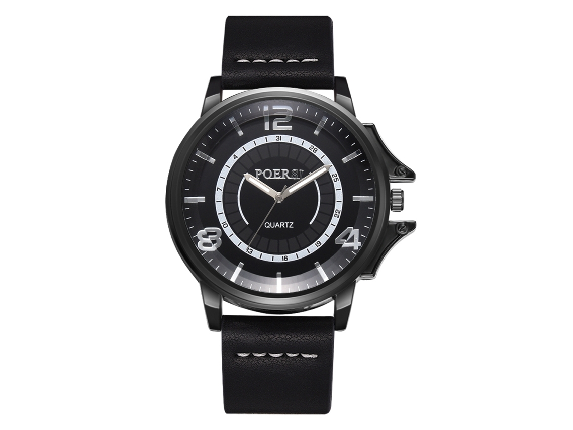 Relógio masculino de quartzo com pulseira de couro PU, estilo casual e profissional.