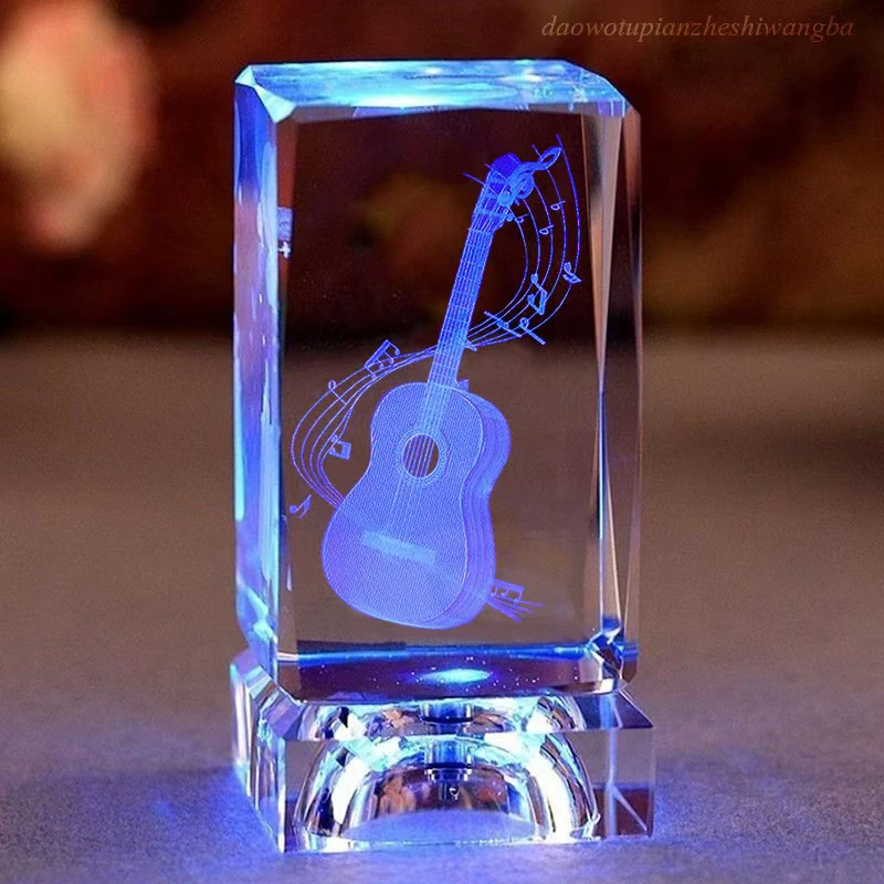 (com Base De Led) Estátua De Instrumento Musical Em Cristal 3d, Para Amantes Da Música E Decoração De Casa.