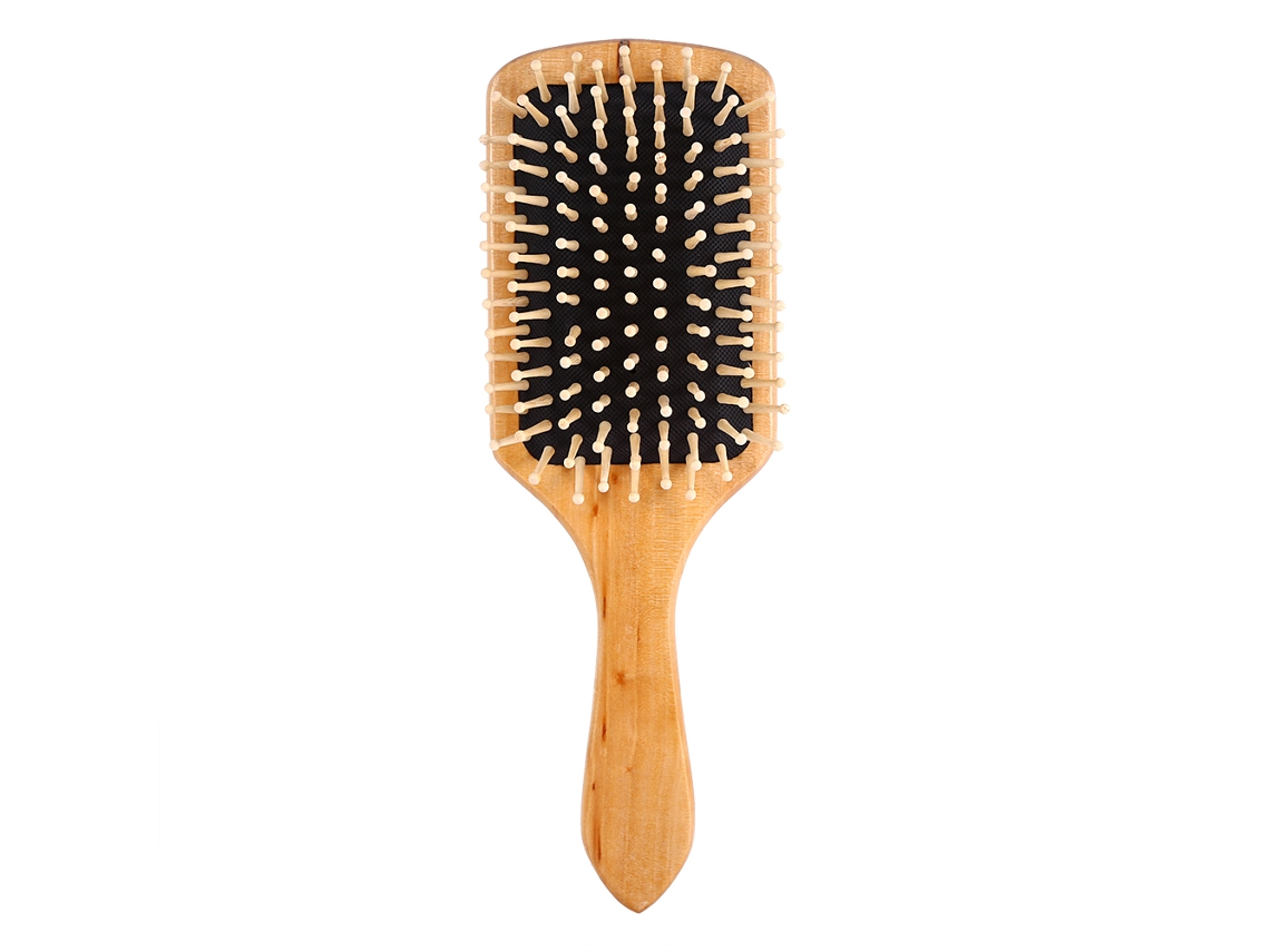 1pc Pente De Massagem De Madeira Natural Para Cuidado Do Cabelo E Scalp Paddle Hairbrush Ferramenta (preto)