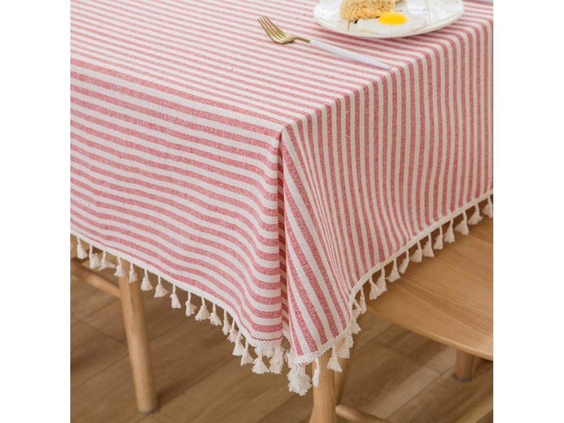 Lurelia Toalha De Mesa Quadrada Algodão Linho Bege 140 Cm Lavável Borlas