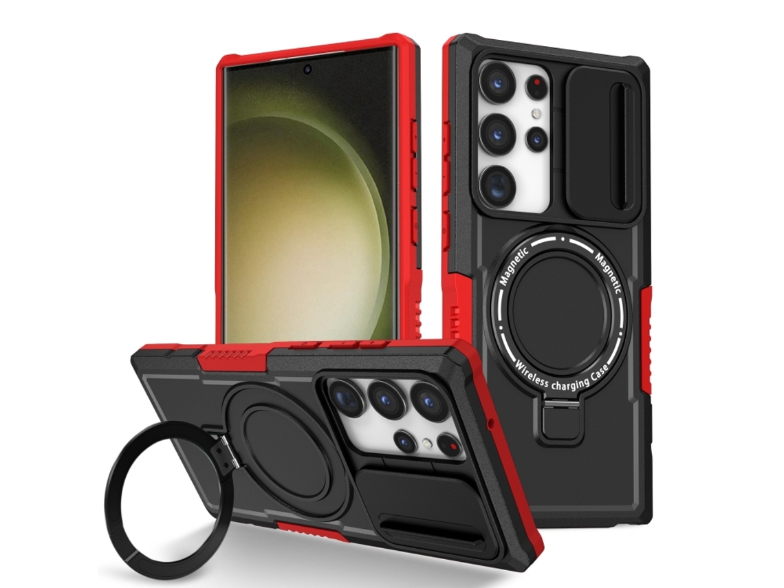 Capa Zruxe Compativel Com Samsung Galaxy S23 Ultra 5g (sliding Camshield - Magsafe - Tpu Hybrid Pc - Preto Vermelho)