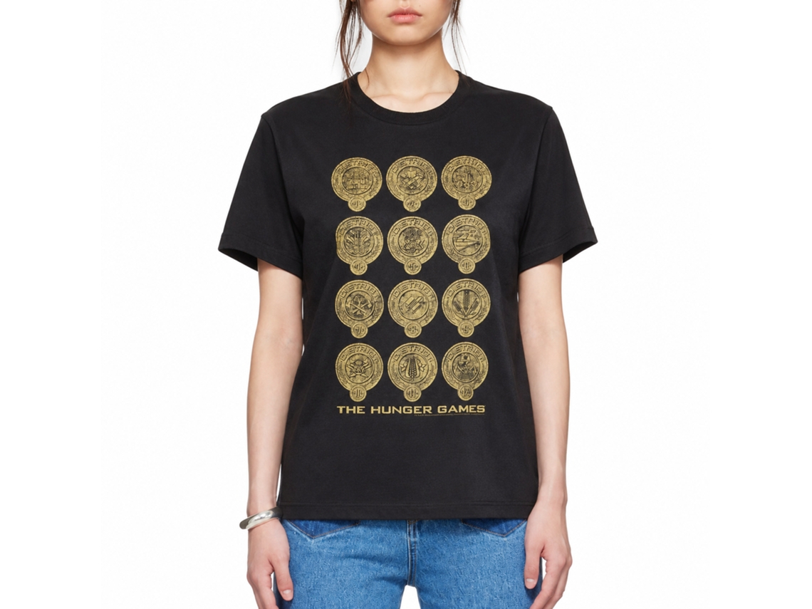 Rockinstone Hunger Games Movie Shine District Logos Black Adult T-shirt Size:s