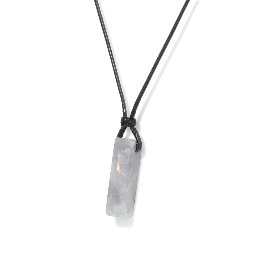 Colar Com Pingente Retangular De Pedra Natural (45-65 Cm) Com Pedras Preciosas Brilhantes, Colar De Cristal Com Propriedades Curativas.