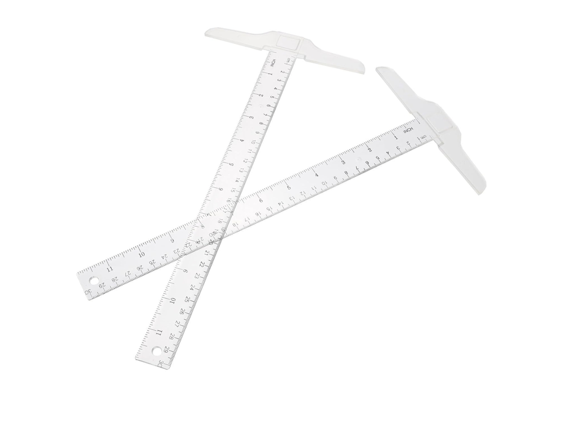 Conjunto De 2 Réguas T Plástico Branco 30 Cm Com Escalas Claras E