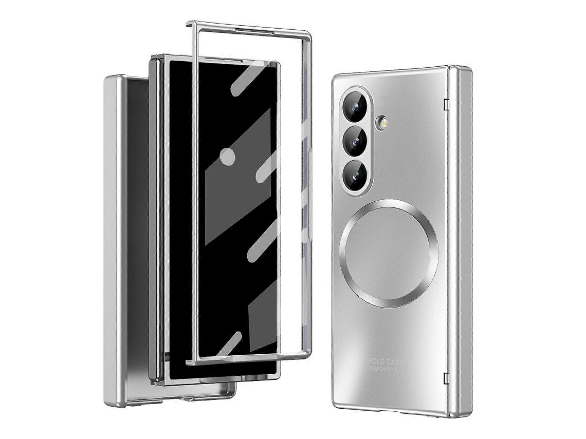 Capa Magnética De Pc Galvanizada Com Película De Vidro Temperado Prata Para Samsung Galaxy Z Fold7 5g