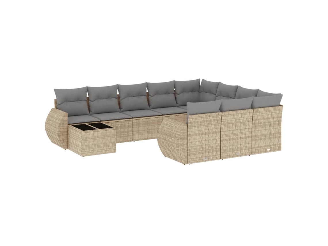 Conjunto de 11 Sofás de Jardim com Almofadões Vime Pe Bege MAISON EXCLUSIVE