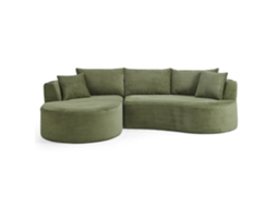 Sofá De Compressão 3 Lugares Com Chaise À Esquerda, Design Curvado, Tecido Macio, Porta-copos E Almofadas, Ideal Para Sala E Escritório
