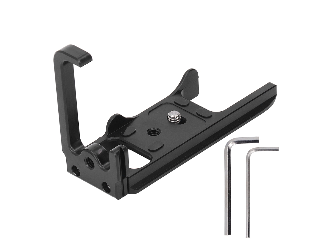 Placa em L de liberação rápida em liga de alumínio com alça vertical para câmeras M5, M50 e M50ii.