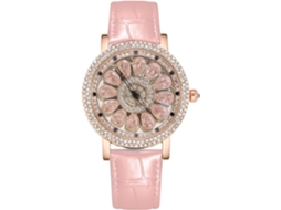 Lurelia Relógio Feminino, Detalhes Com Strass, Couro, Vidro Mineral, Branco, Dourado