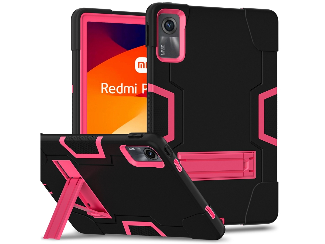 Capa Para Xiaomi Redmi Pad Se 11 Polegadas, Pc E Silicone Antiqueda, Com Suporte, Preto-rosa-vermelho Tressino