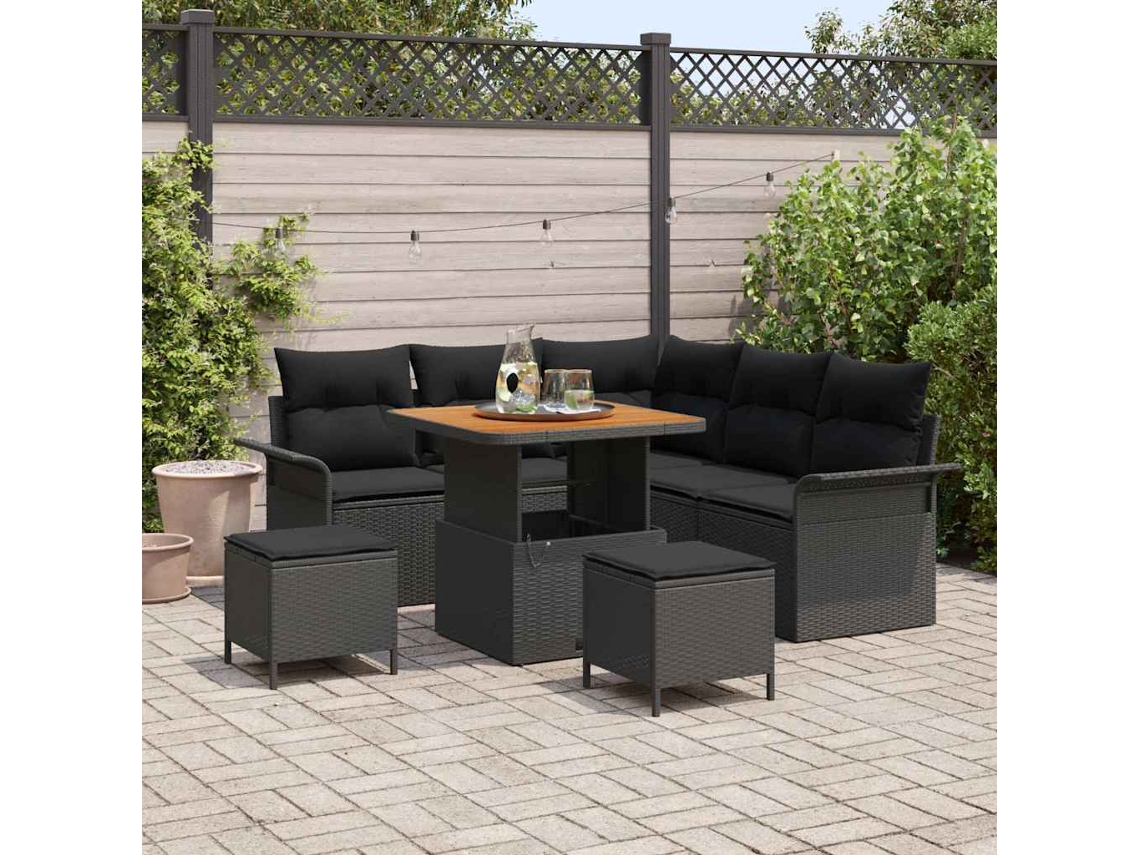 Vidaxl Conjunto De Sofá De Jardim 8 Unid. 7-número De Lugares Preto