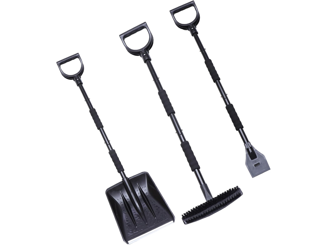 Conjunto de raspador de gelo destacável e escova de ferro.