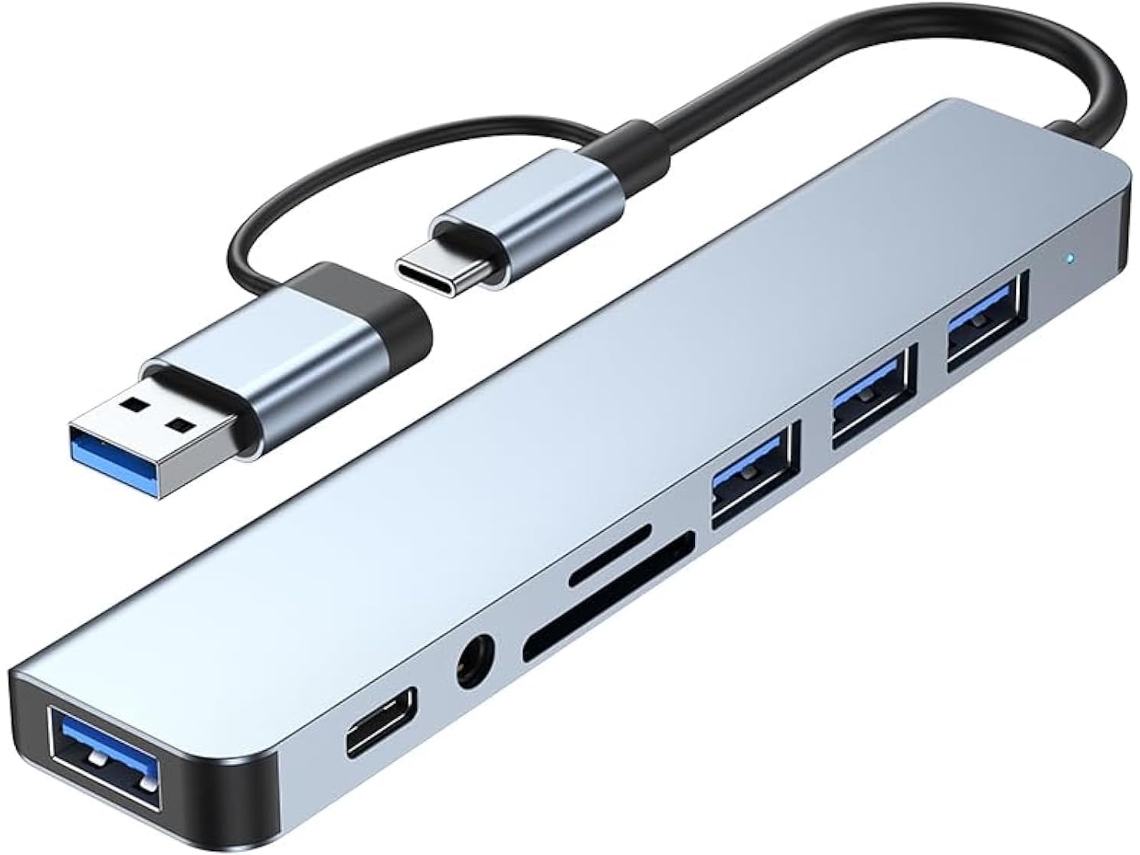 Adaptador Hub USB c 8 em 1 Leitor de Cartão SD/TF IKIKSO (preto)