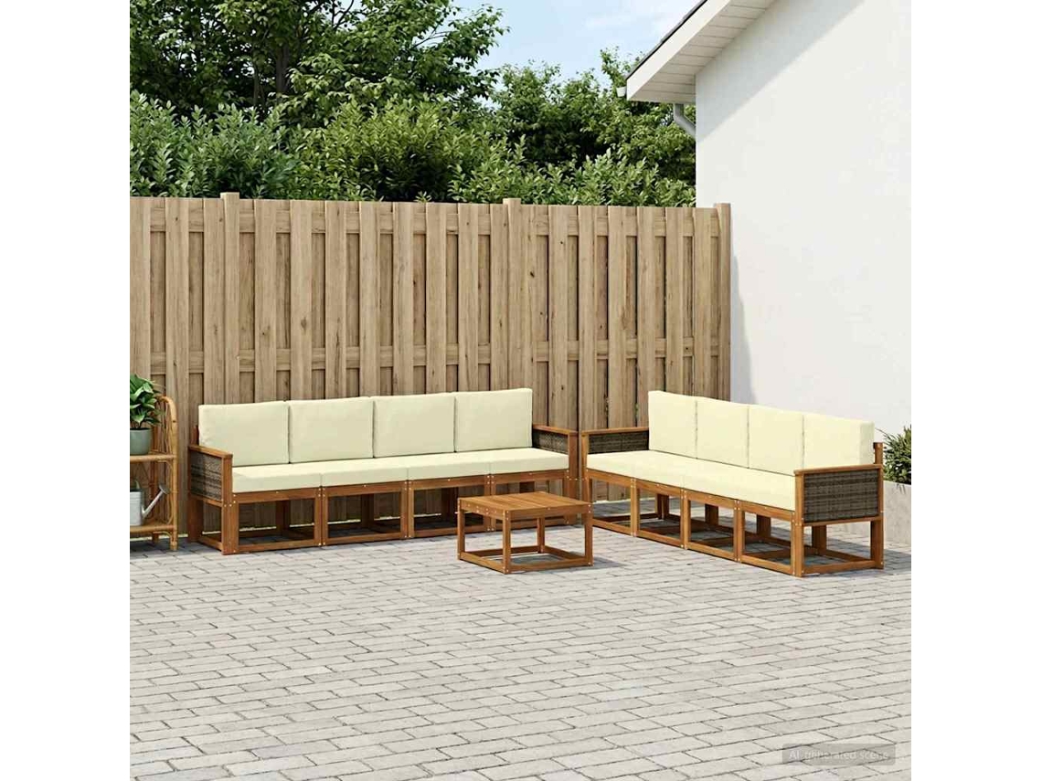 Vidaxl Conjunto De Sofás Para Exterior 9 Unid. Natural E Creme