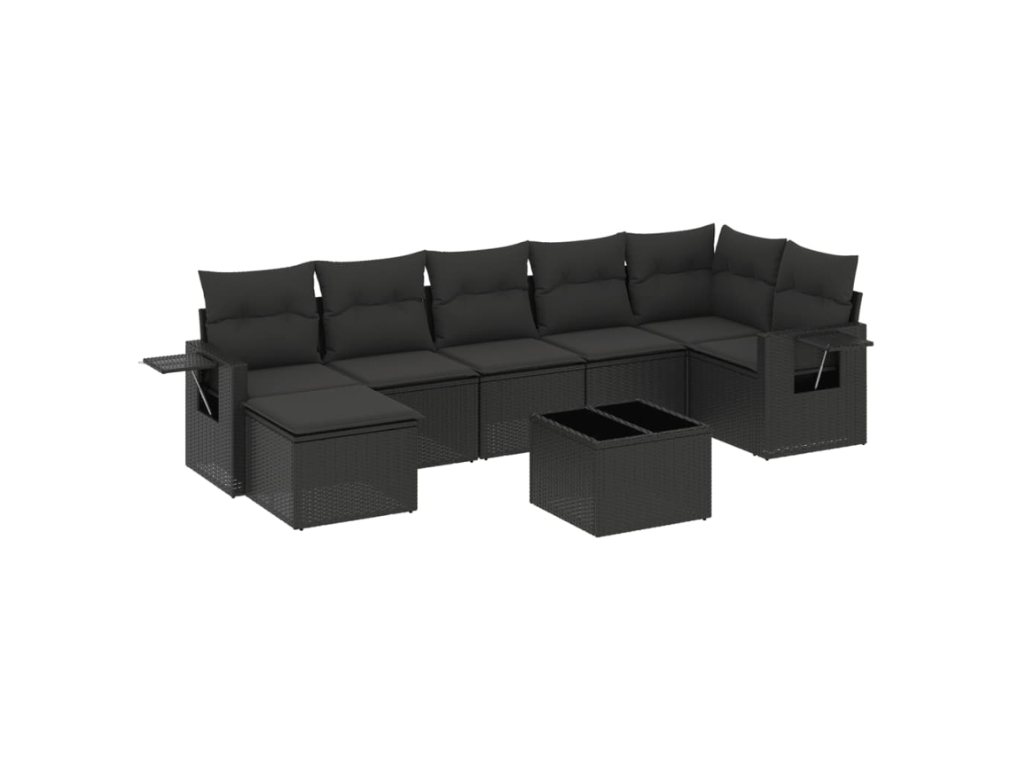 Conjunto de 8 Sofás de Jardim com Almofadões Vime Pe Preto MAISON EXCLUSIVE (N/A)