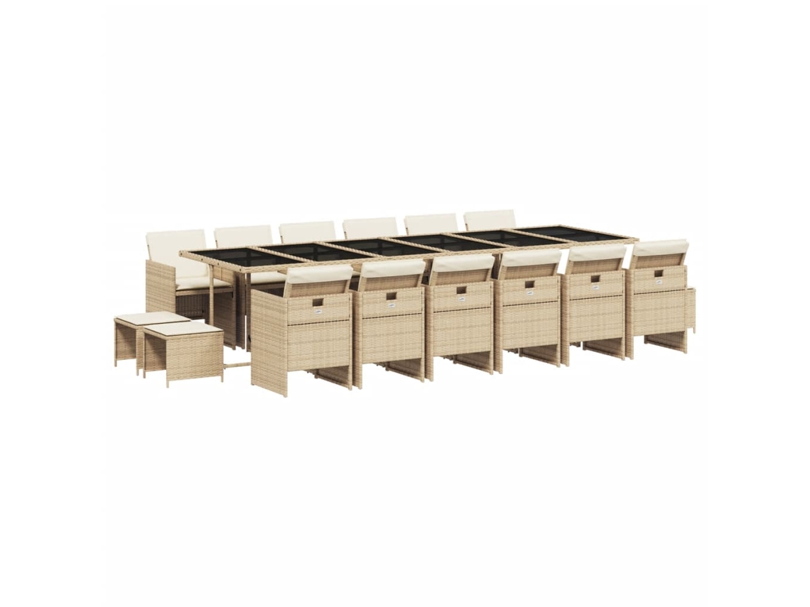 Conjunto de Jantar 17 Pcs para Jardim com Almofadões Vime Pe Bege MAISON EXCLUSIVE (17 pcs)