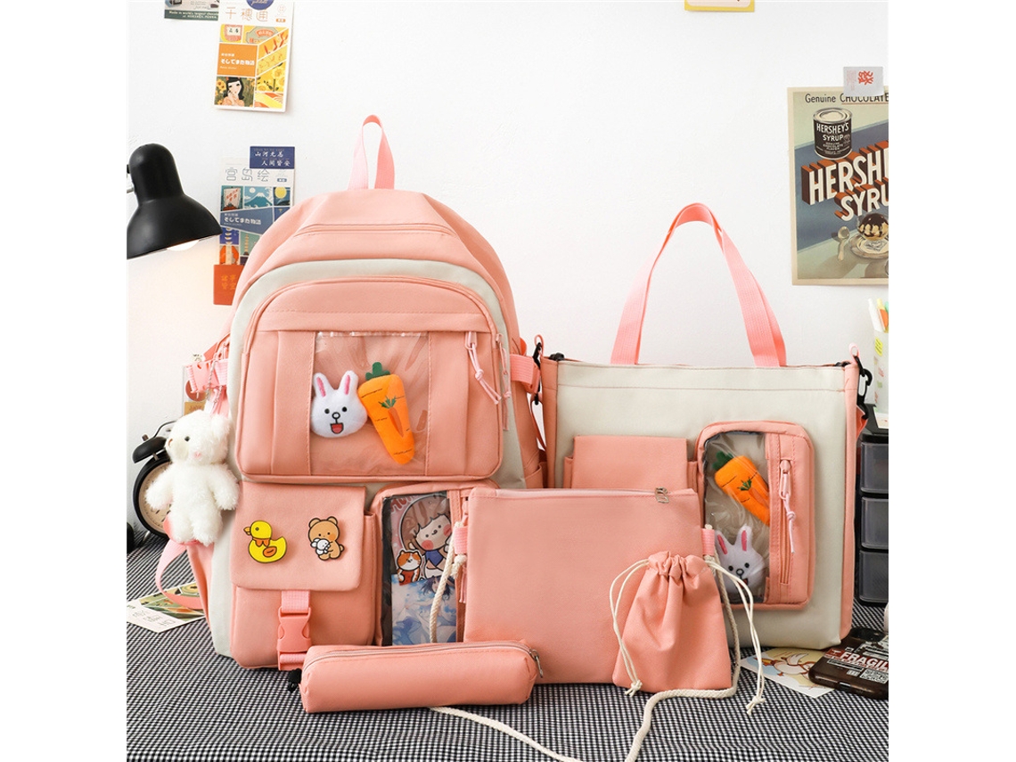Conjunto De Mochila De 9 Peças, Saco De Ombro, Caixa De Lápis, Saco E Saco Pequeno, Adequado Para A Escola (rosa)