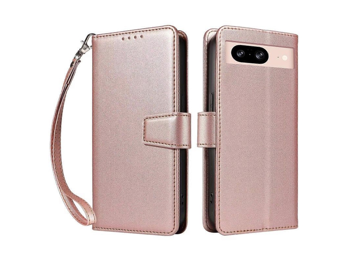 Funda Para Google Pixel 8 De Cuero Con Billetera Rfid Bloqueo Y Correa De Muñeca Oro Rosa Oro Rosa