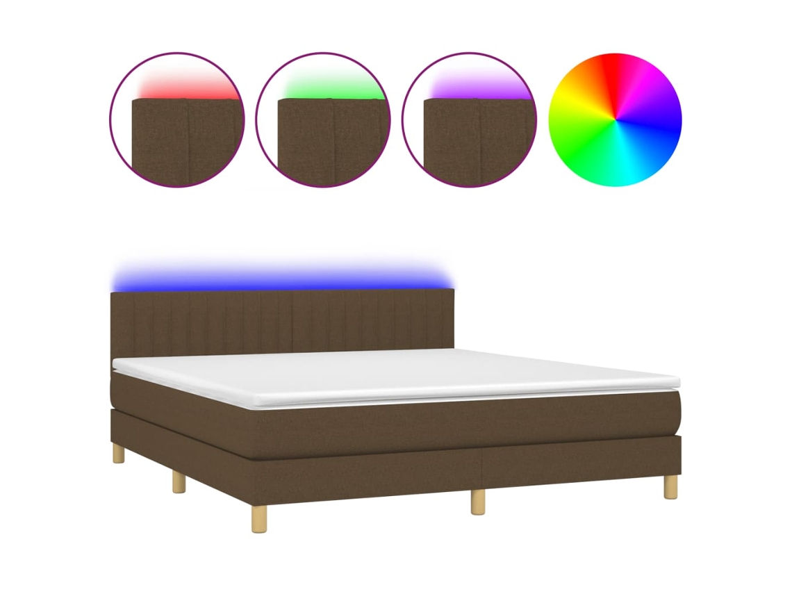 Cama Box Spring com Colchão e Led Tecido Castanho Escuro MAISON EXCLUSIVE (160x200 cm)