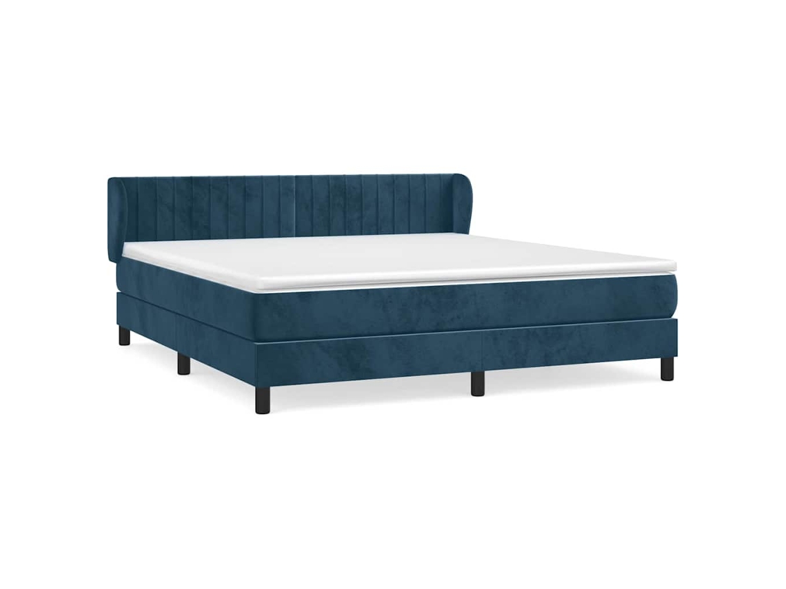 Conjunto 1 Cama Box Spring Vidaxl Azul Veludo (203 X 163 X 88 Cm)
