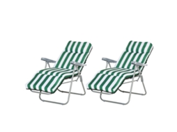 2 Espreguiçadeiras de Jardim em Aço com Encosto e Apoio para Pés Ajustáveis com Almofada (60x75x66 cm) Listras Verdes