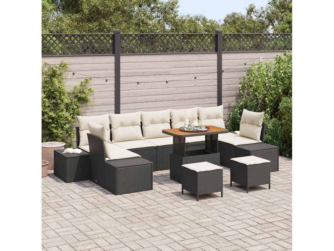 Vidaxl Conjunto De Sofá De Jardim 10 Unid. 9-número De Lugares Preto