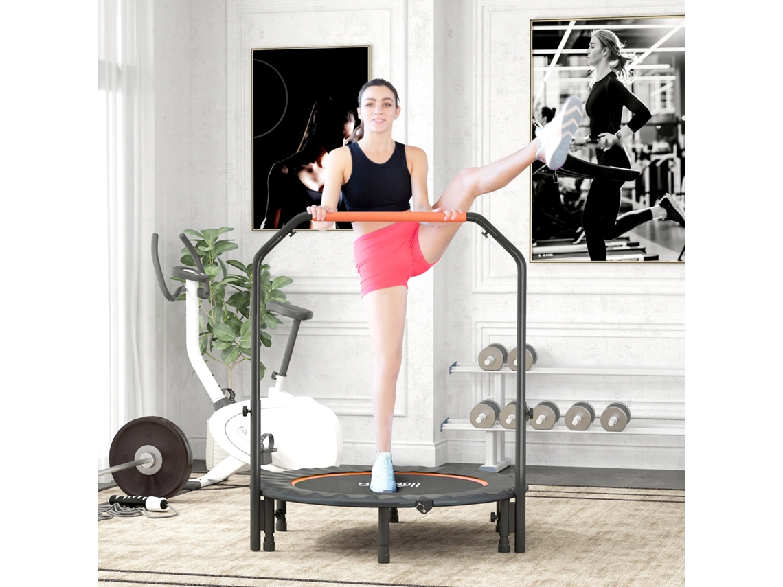Mini Trampolim Fitness Ø114 Cm Dobrável Com Manípulo Ajustável Em Altura, Laranja E Preto