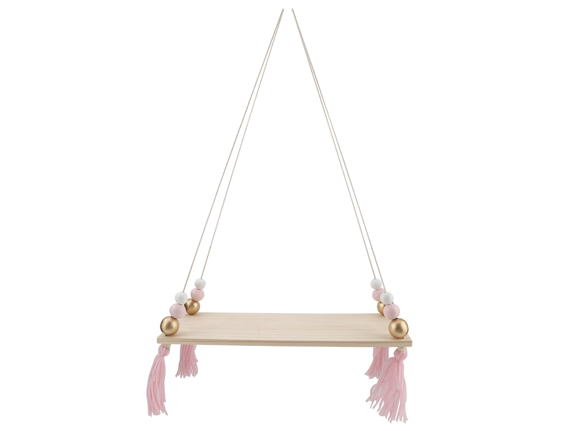 Prateleira de Parede Pendente com Contas Redondas para Decoração Diy Rosa Dourado | S/MARCA