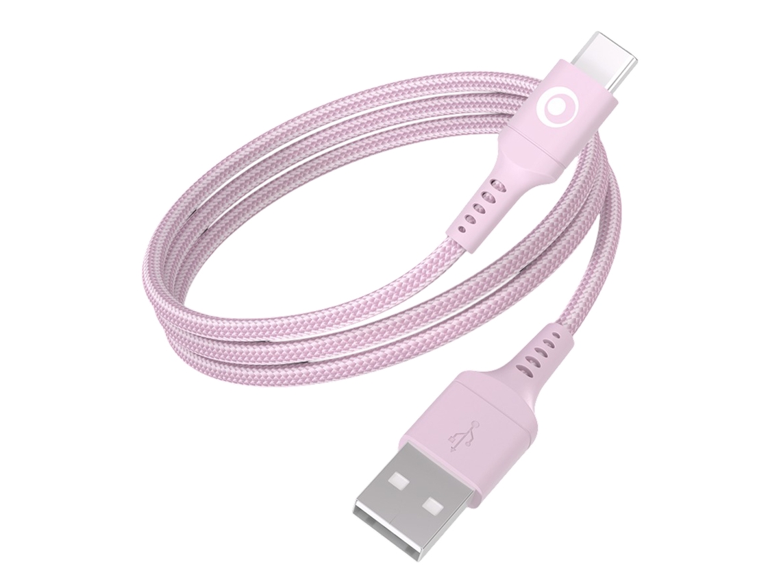 Cabo de nylon trançado Bigben Connected USB-A para USB-C Fastcharge 15W 3A 1,2m rosa