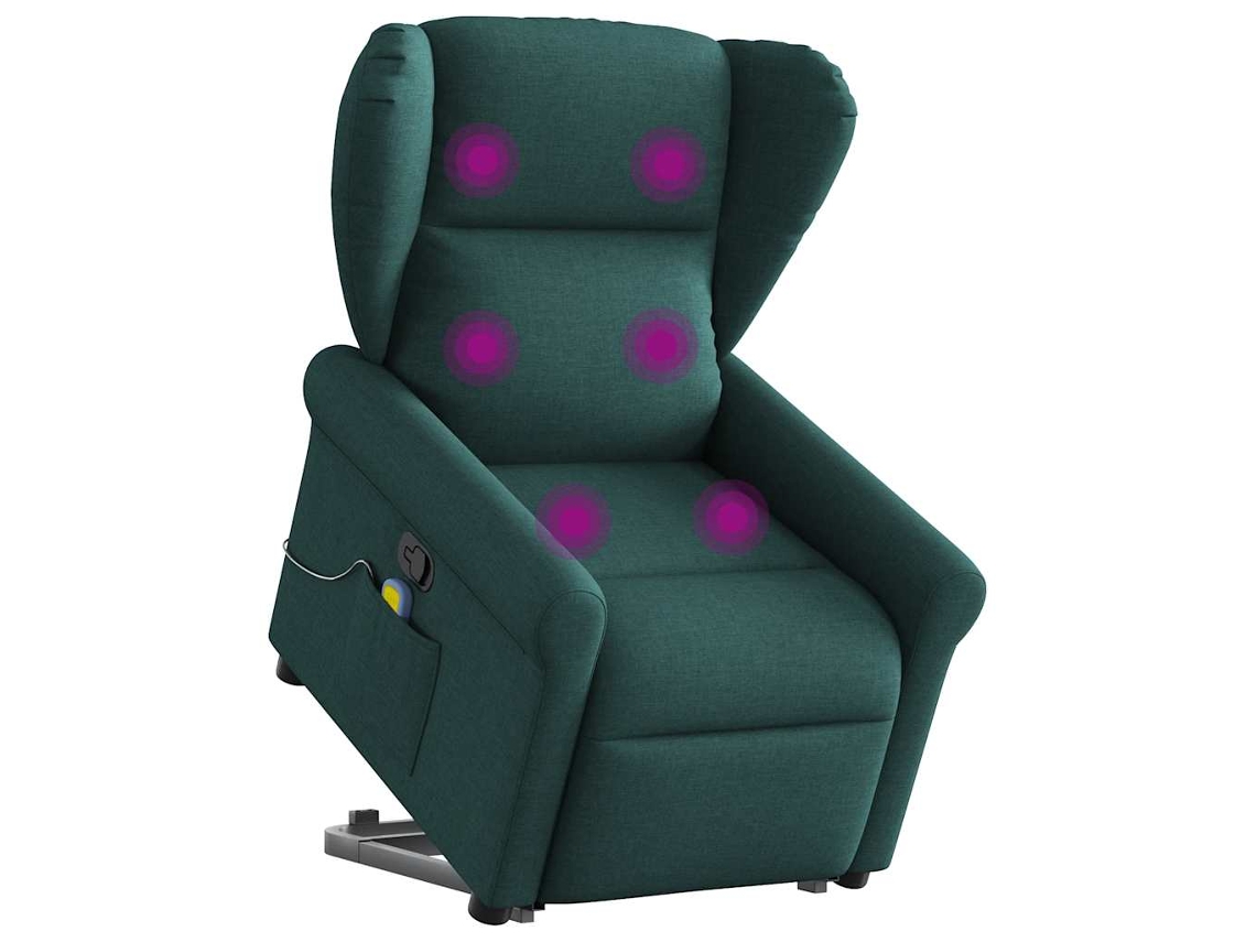 Vidaxl Poltrona Reclinável Elevatória De Massagens Tecido Verde-escuro