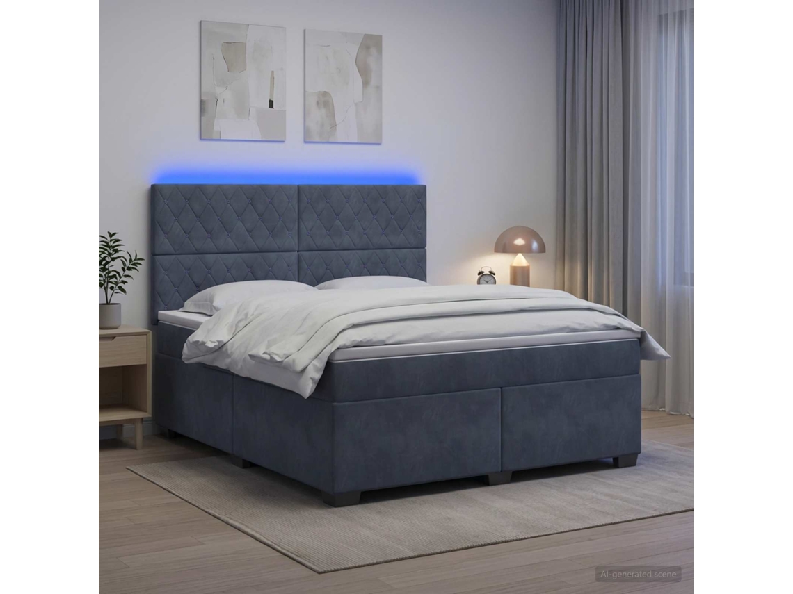 Vidaxl Cama Box Spring Com Colchão Cinzento-escuro 160 X 200 Cm Veludo