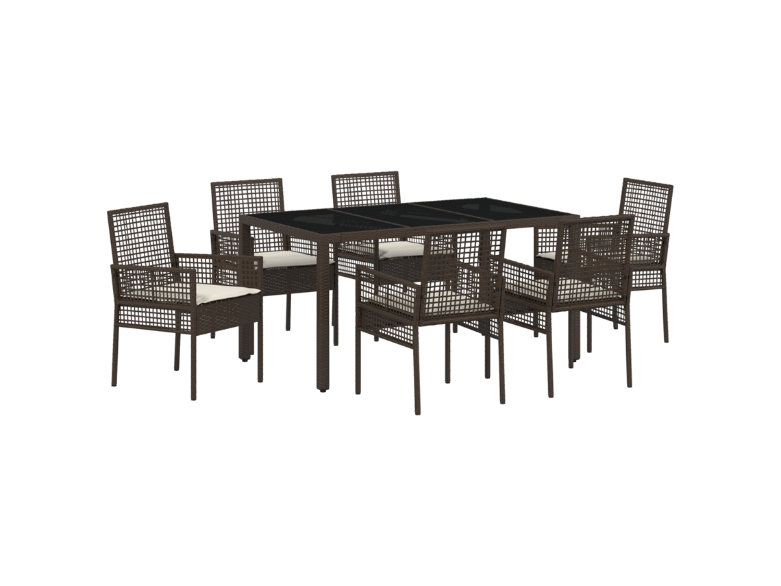 Conjunto 7 Conjunto De Jantar Para Jardim Vidaxl Castanho Vime Pe (150 X 90 X 75 Cm)